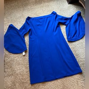 Royal blue, cold shoulder, bell sleeve sheath dress Size Lg $30.00